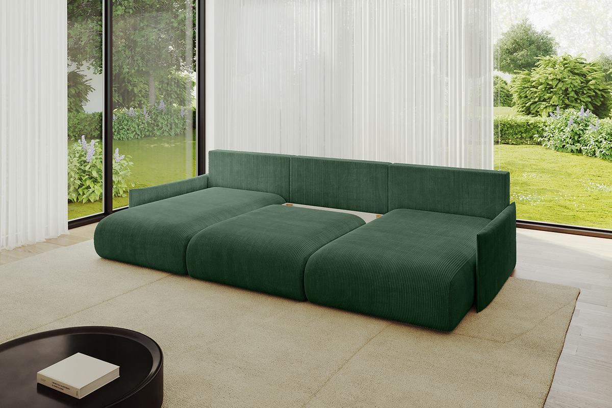 WOHNLANDSCHAFT mit Schlaffunktion und Bettkasten ONESK-U-v1 317x177x72 Grün Cord - Grün, Holzwerkstoff/Kunststoff (317/72/177cm) - ALTDECOR