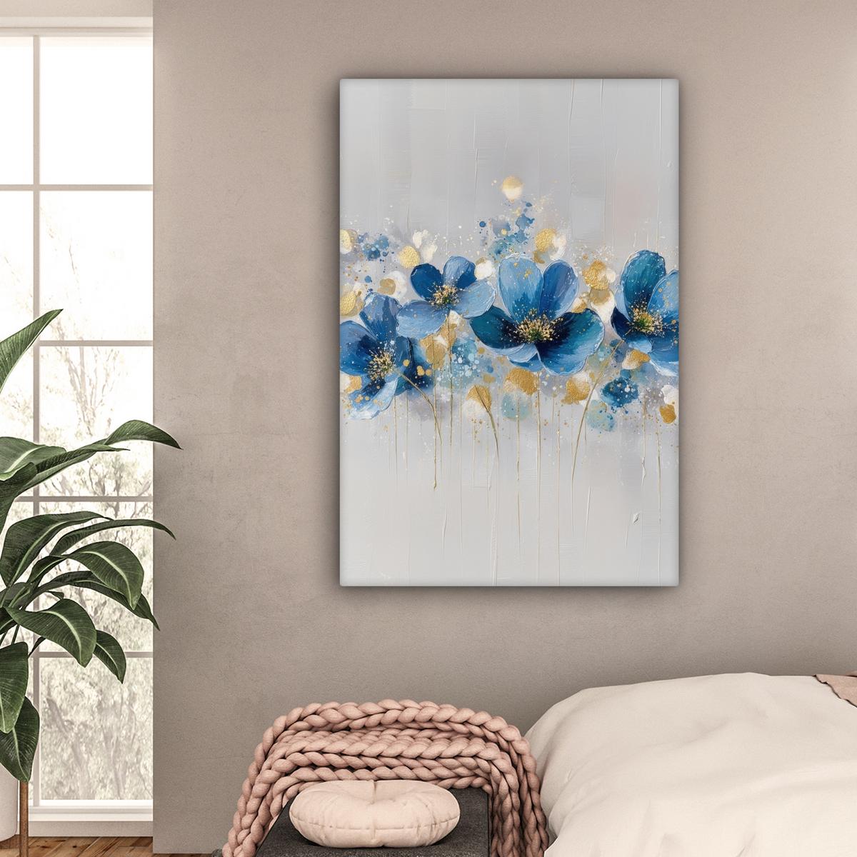 LEINWANDBILD Blumen - Blau - Abstrakt Deko XXL 80x120 cm - Hellgrau, Textil (80/120cm) - MuchoWow