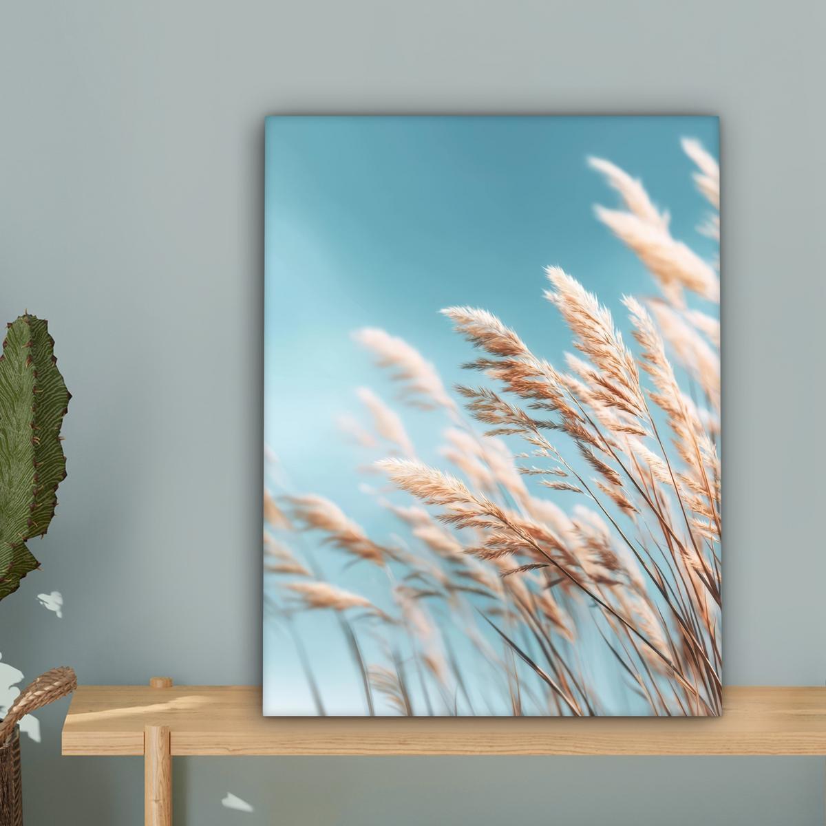 LEINWANDBILD Ziergras - Wind - Hellbraun Room Decor 30x40 cm - Hellblau, Textil (30/40cm) - MuchoWow