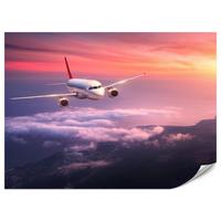 FOTOTAPETE für Wohnzimmer Flugzeug Sonnenuntergang Wolken Himmel 150x105 - Gelb/Rot, Papier (150/105cm) - Muralo