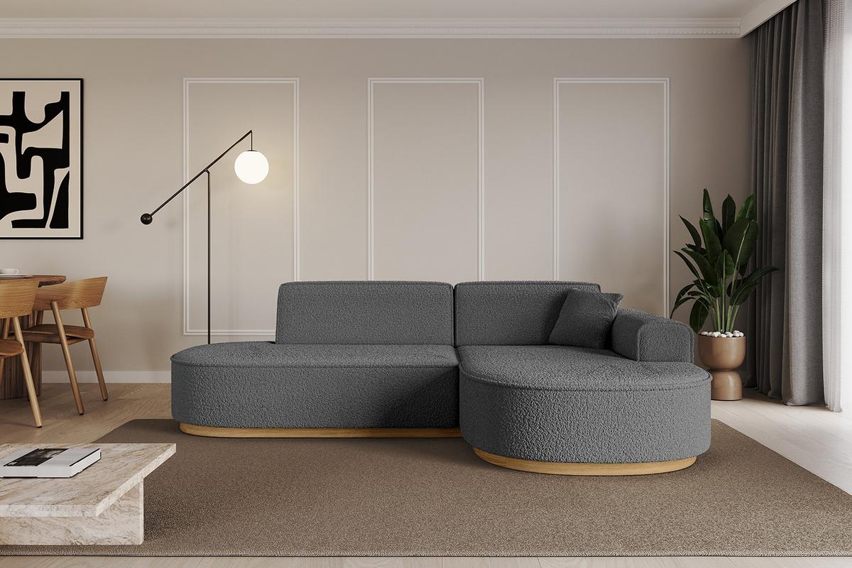ECKSOFA Ottomane Rechts MARI-L1-v2 - 243x171x83 cm Grau Bouclé - Grau, Holzwerkstoff/Textil (171/243cm) - ALTDECOR
