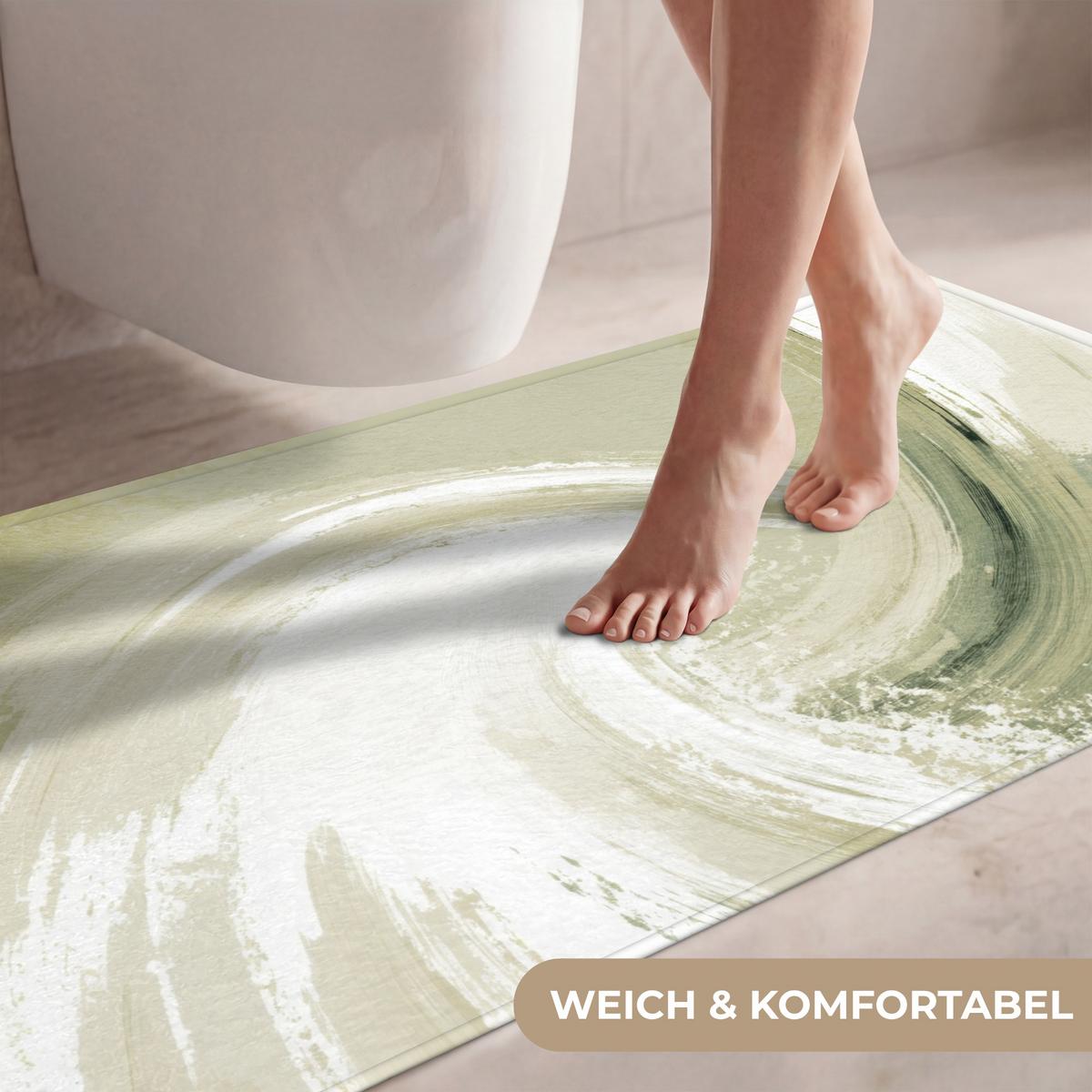 WC-VORLEGER Abstrakt - Pinselstriche - Wellen - Grün WC Teppich 120x60 cm - Mintgrün, Textil (120/1cm) - OnlyWow