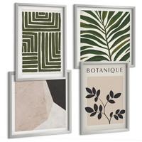 BILDER SET 4er Set - 50x50 cm & 40x60 cm Silberner Rahmen - Botanische Boho-Kompositionen - Silberfarben, Kunststoff (50/50cm) - TULUP