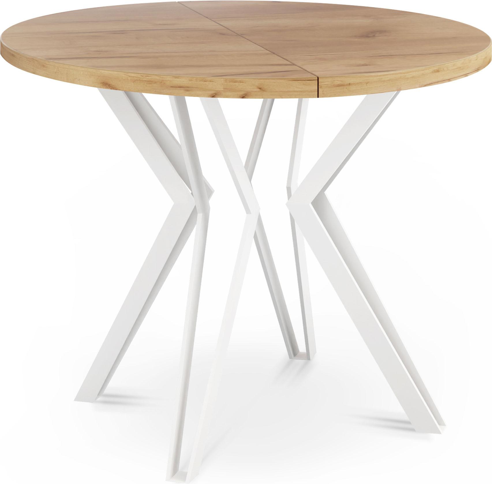 ESSTISCH Austin runder ausziehbarer, Craft Eiche 120-200/100/76 cm - Eiche Wotan/Weiß, Holzwerkstoff/Metall (120/200/76cm) - WFL GROUP