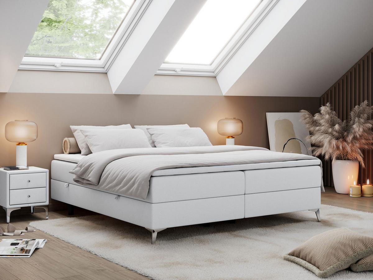 BOXBETT LESS 200/200 Weiß Kunstleder - H4 - Weiß, Holz/Textil (200/200cm) - MKS