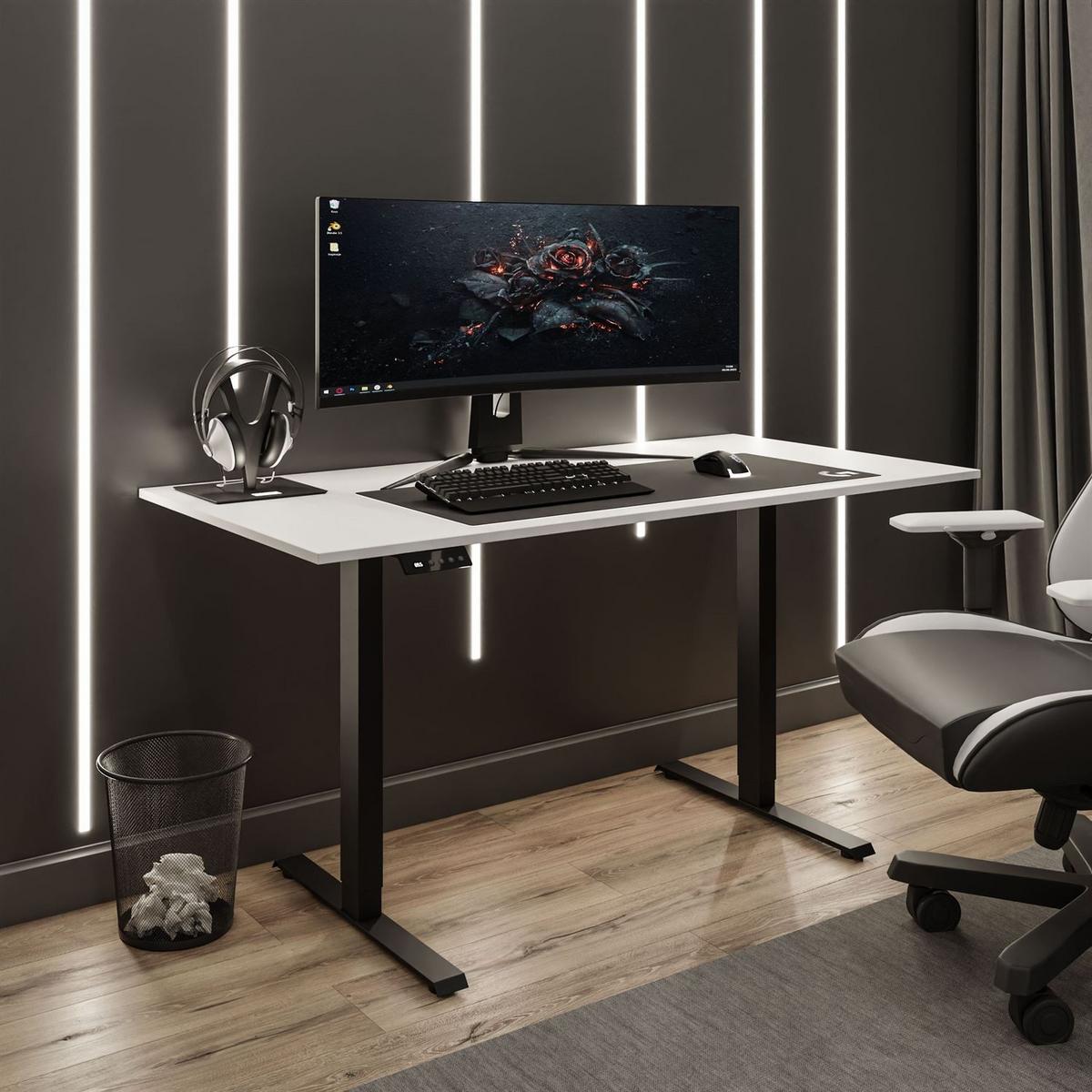 SCHREIBTISCH SPACE GAMING höhenverstellbar mit Metallbeinen schwarz/weiß - Weiß, Holzwerkstoff (70/140/69.5cm) - Lookway