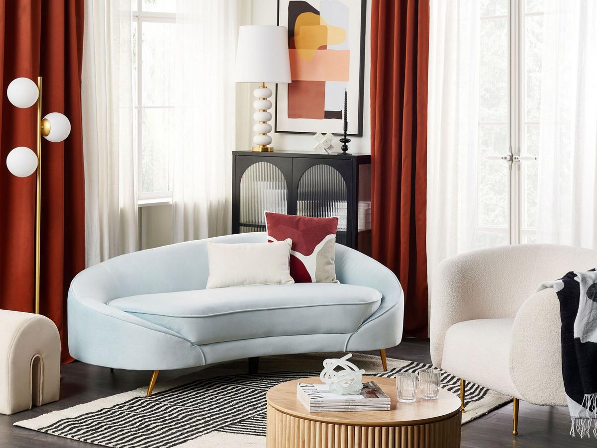 3-SITZER-SOFA Samtstoff Hellblau Savar - Hellblau, Textil (183/69/84cm) - Beliani