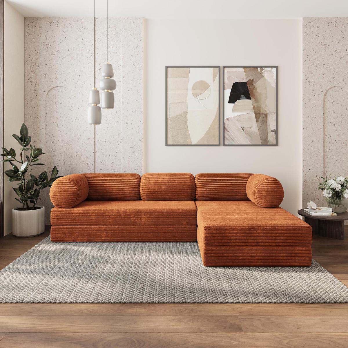 ECKSOFA ETERA modulares Boneless Sofa mit Schlaffunktion Braun Kordstoff - Braun, Textil (270/160cm) - MASSENO