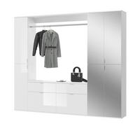 GARDEROBEN-SET weiß Hochglanz 212 cm mit Spiegel, Flurgarderobe - Chromfarben/Weiß Hochglanz, Glas/Holzwerkstoff (212/193/34cm) - Inn.Furn