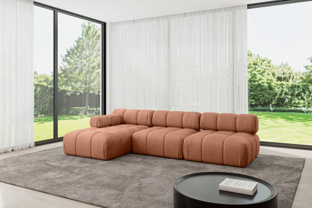 ECKSOFA modulares Sofa Razon-L2 - 285x160x70 cm Apricot Velours - Koralle, Holzwerkstoff/Textil (285/160cm) - ALTDECOR
