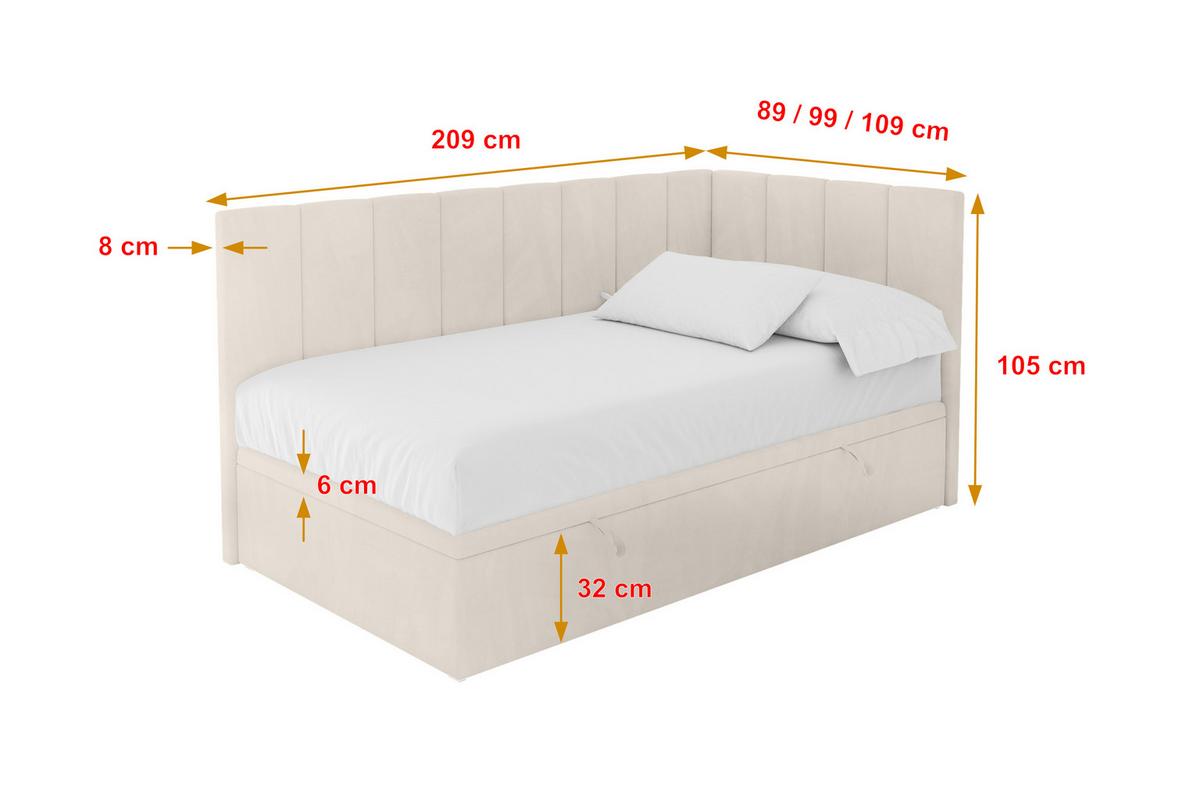 EINZELBETT Jugendbett mit Bettkasten Links, ohne Matratze - LOVY 100x200 Beige - Beige, Holzwerkstoff/Textil (100/200cm) - ALTDECOR