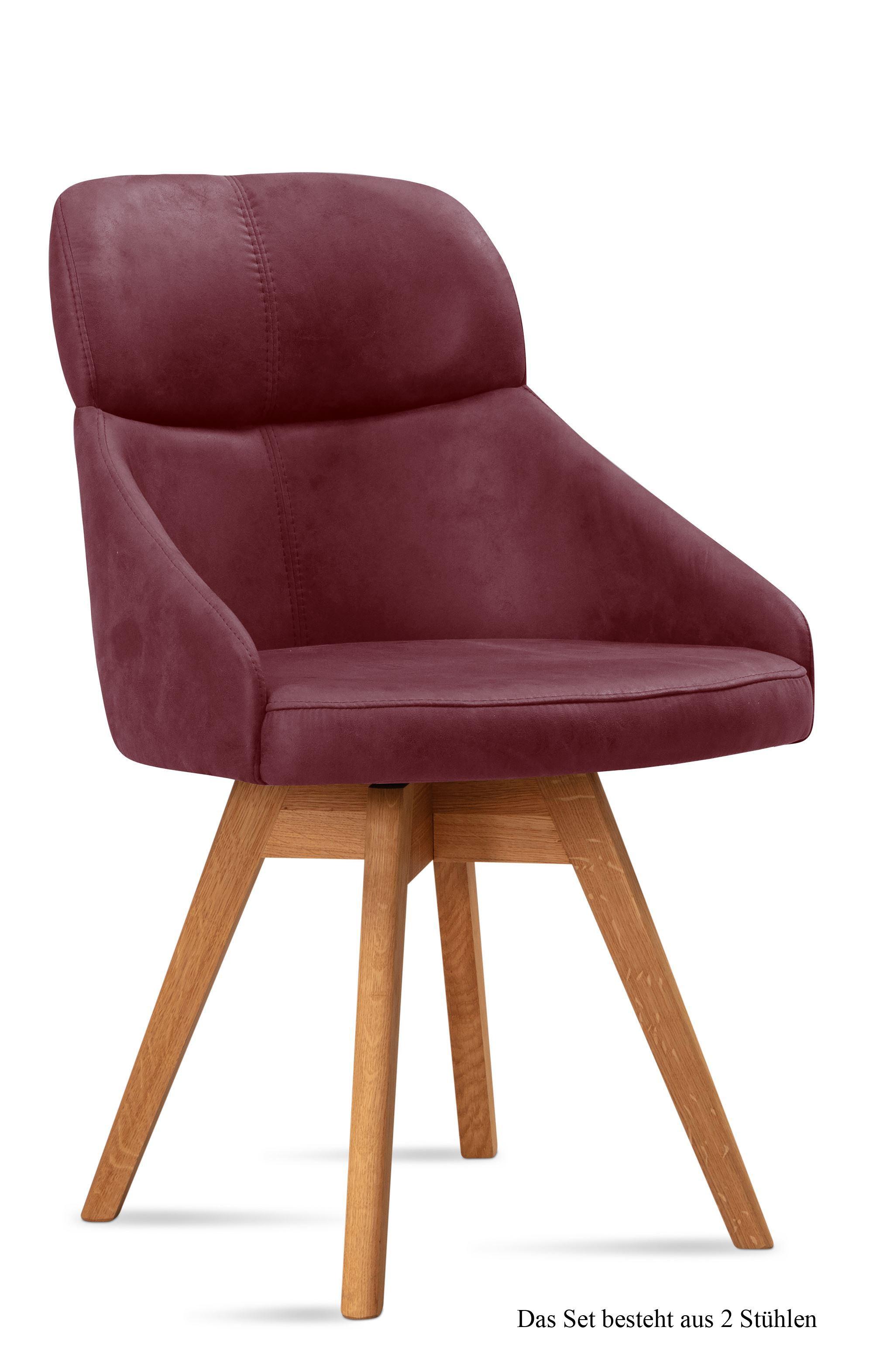 ESSZIMMERSTUHL drehbar (2er-Set) Drala 52x82x63 Eiche geölt/Marsala - Eichefarben/Brombeere, Kunststoff (63/82/52cm) - 58aufmkessel