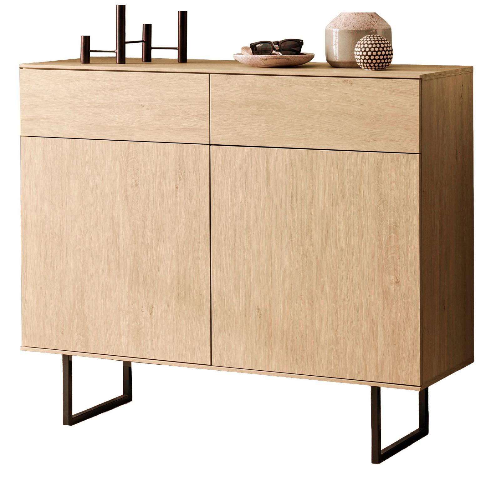 FLURKOMMODE Stone Eiche 115 x 98 cm, Schuhschrank mit Push-to-Open - Eichefarben/Schwarz, Holzwerkstoff/Metall (115/98/40cm) - Furn.Design