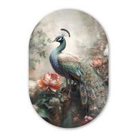 WANDBILD Pfau - Pfauenfedern - Vogel - Dschungel - Blumen Deko Wohnzimmer 40x60 cm - Smaragdgrün, Kunststoff (40/60cm) - MuchoWow