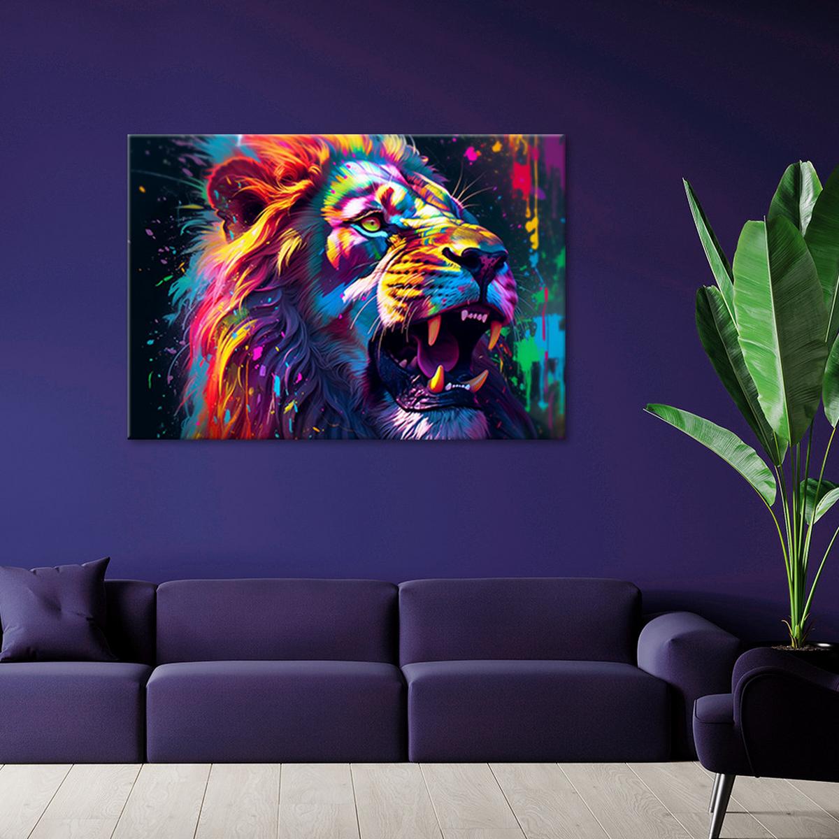 WANDBILD löwe neon abstraktion - Multicolor, Textil (60/40cm) - Feeby