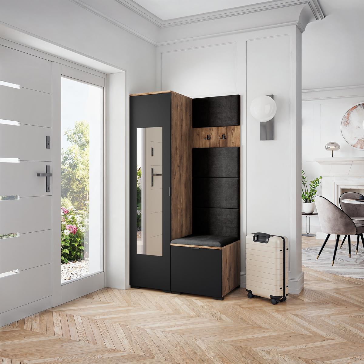 GARDEROBENSCHRANK VIRA 95/181/51 cm Modern Eichefarben - Eichefarben/Schwarz, Holzwerkstoff (95/181/51cm) - MASSENO