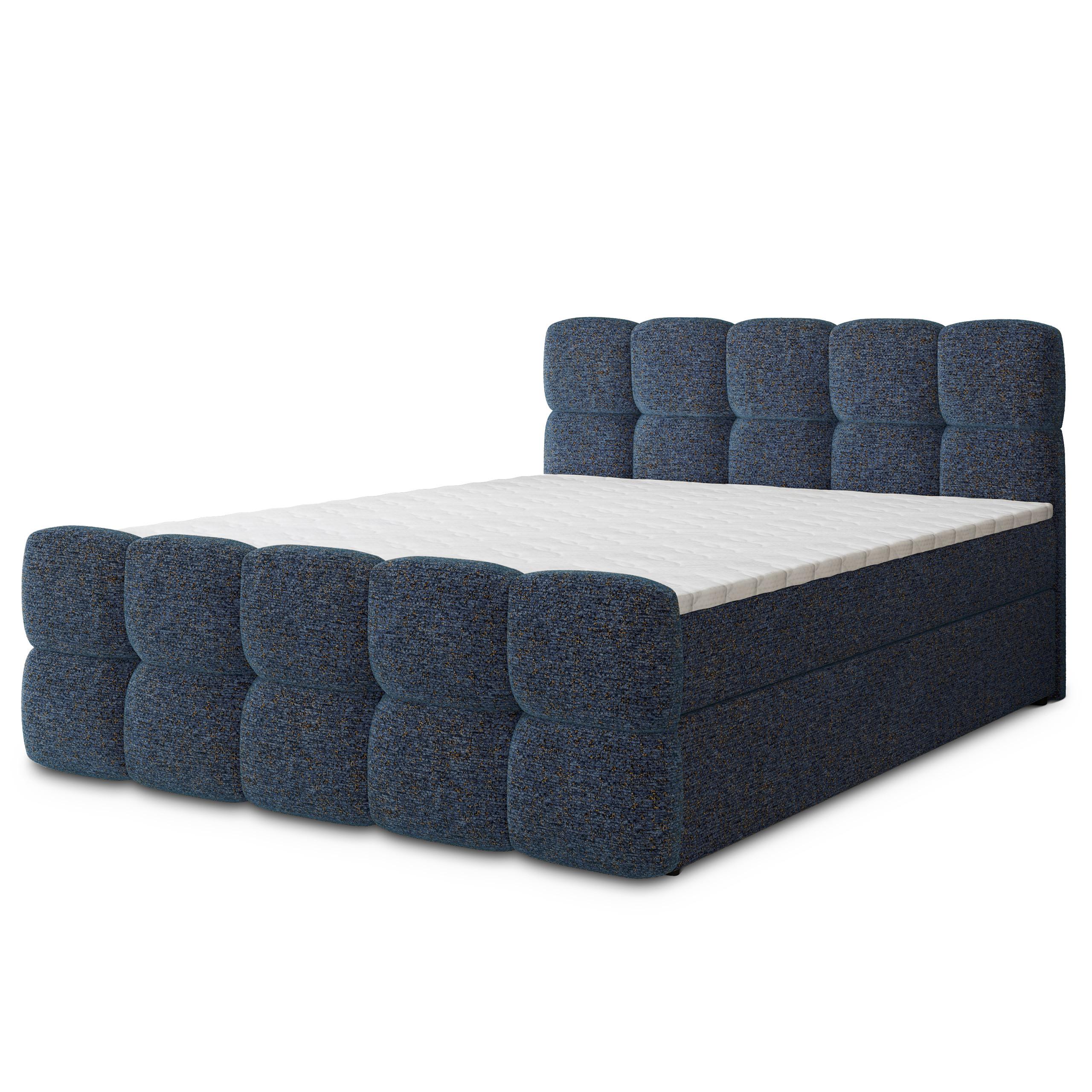 BOXBETT BRUME 180x200 cm mit Matratze und Topper, H2+H3 - Blau - Blau, Holz (180/200cm) - MASSENO