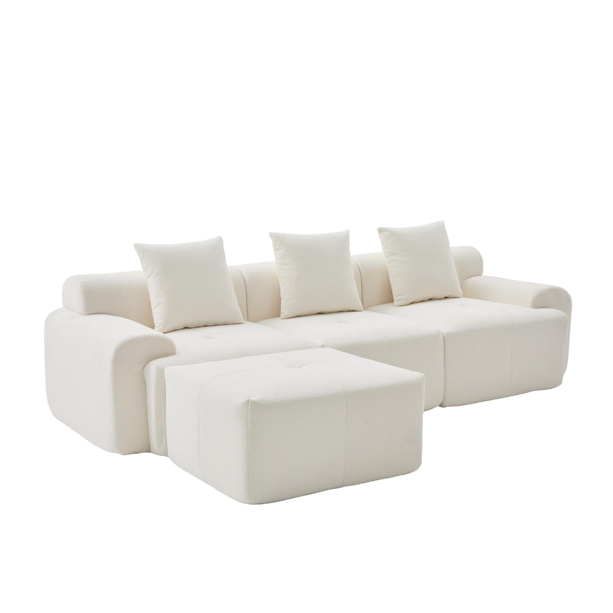 ECKSOFA Modulares Sofa Beige L-Form mit Hocker & Memory-Schaum - Beige, Textil (97/100cm) - Urban Meuble