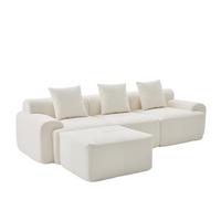 ECKSOFA Modulares Sofa Beige L-Form mit Hocker & Memory-Schaum - Beige, Textil (97/100cm) - Urban Meuble