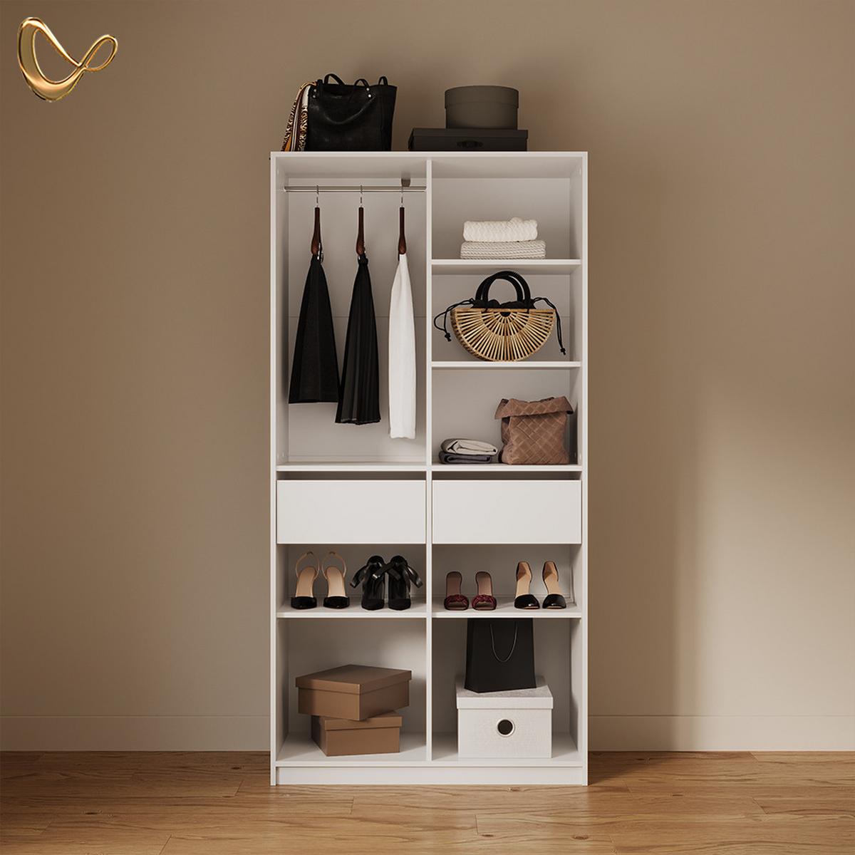 KLEIDERSCHRANK Trento Weiß mit 2 Schubladen - Weiß, Holzwerkstoff (100/200/50cm) - Livinity®