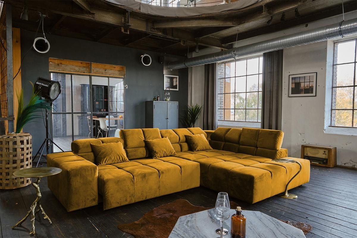 ECKSOFA MIT MOTORISCHEM SITZVORZUG NEVADA Gelb Velvet Relaxfunktion - Currygelb/Gelb, Textil (319/215cm) - KAWOLA