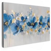 LEINWANDBILD Blumen - Blau - Abstrakt Gemälde 60x40 cm - Hellgrau, Textil (60/40cm) - MuchoWow
