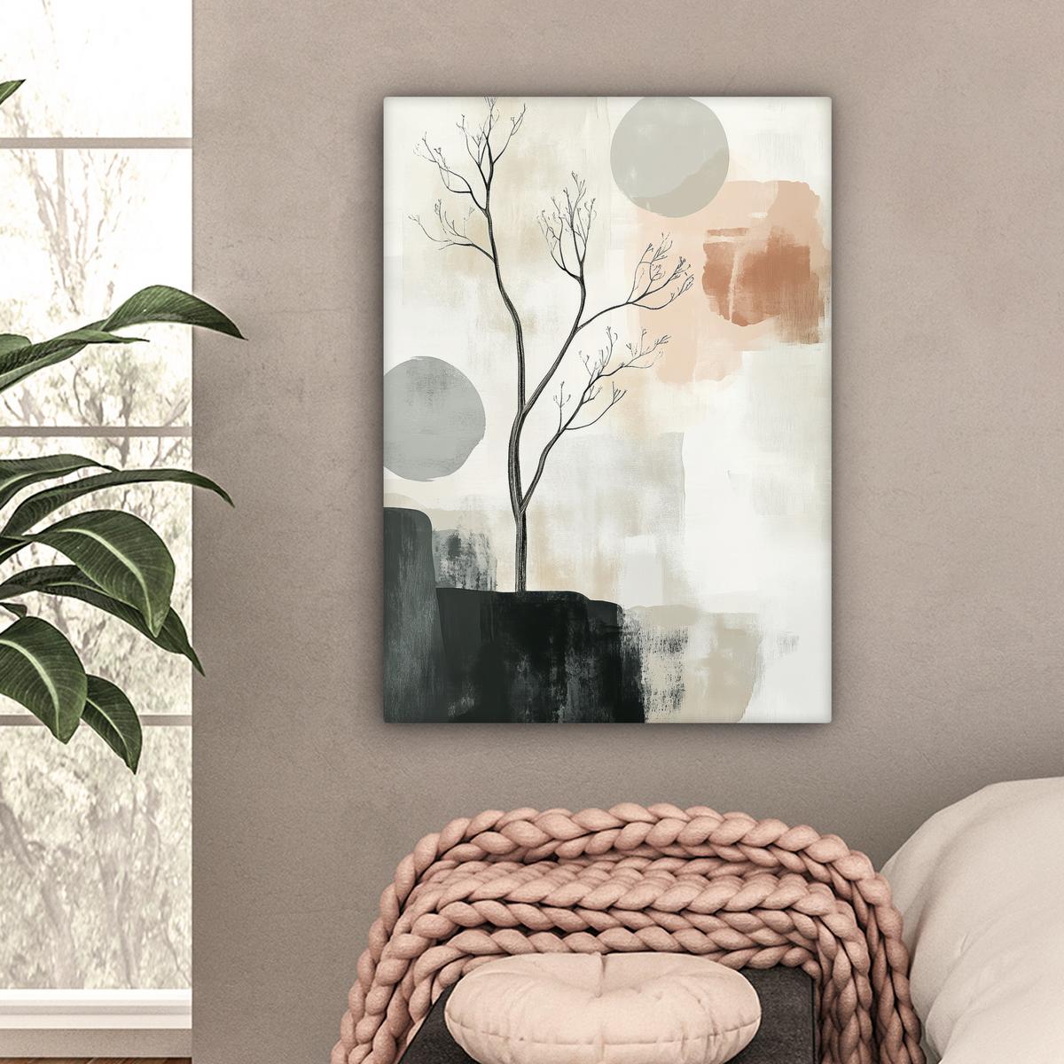 LEINWANDBILD Wabi sabi - Beige - Pflanze Wandbild Wohnzimmer 60x80 cm - Sandfarben, Textil (60/80cm) - MuchoWow