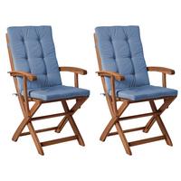 GARTENSTUHL 2er-Set und Sitzkissen Akazienholz Blau Maui Premium - Braun, Holz (46/92/48cm) - Beliani