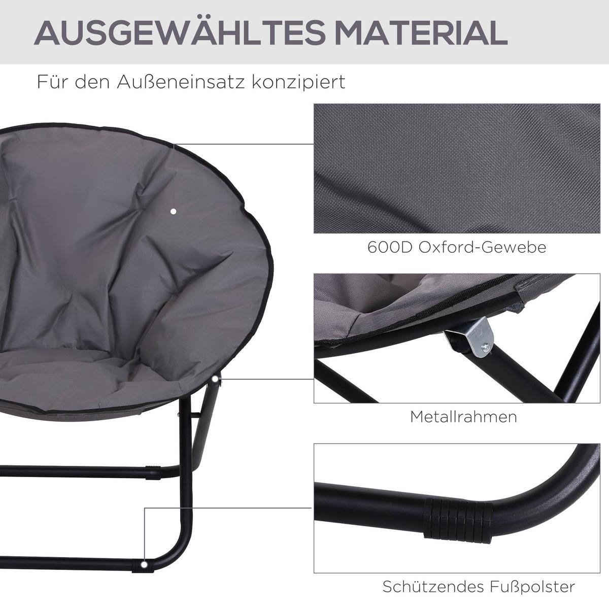 KLAPPSTUHL, Metall, 600D-Oxfordstoff, Grau - Grau, Metall (80/75/80cm) - Outsunny