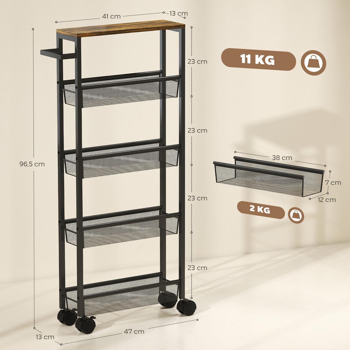 KÜCHENWAGEN Metall Spanplatte Schwarz - Schwarz, Holzwerkstoff/Metall (13/96.5/47cm) - HOMCOM