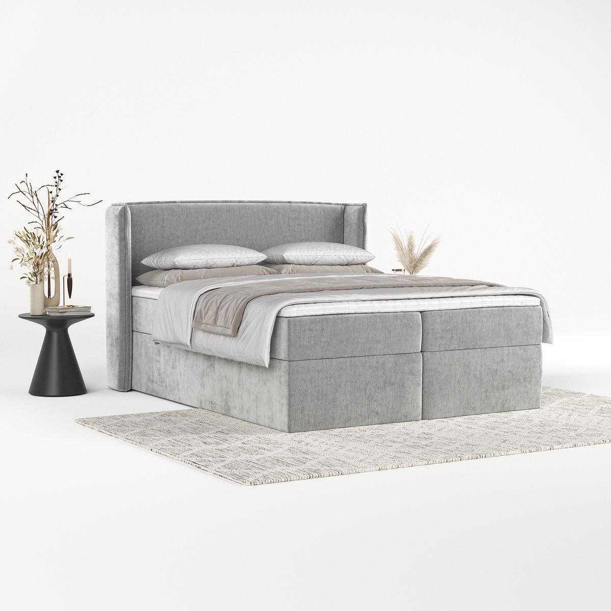 BOXBETT Viva 140/200 cm Hellgrau im Lotta Stoff - Hellgrau/Schwarz, Holz/Holzwerkstoff (140/200cm) - AltaBeds