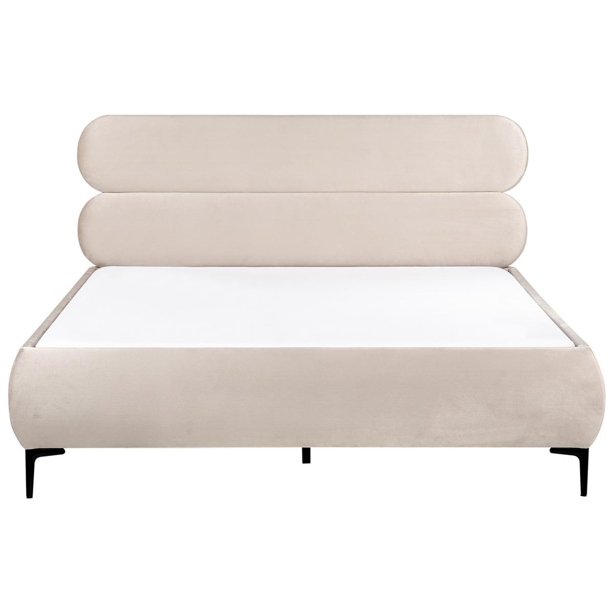 BETT mit Lattenrost 160/200 cm Samtstoff Hellbeige Lessay - Beige, Textil (160/200cm) - Beliani