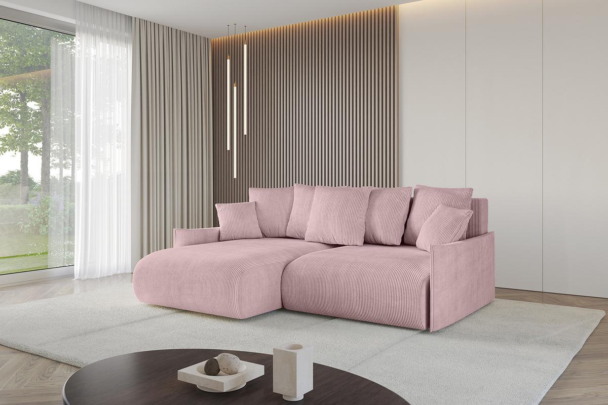 ECKSOFA Ottomane links ONESK-L -v1 216x177x72 Rosa Cord - Rosa, Holzwerkstoff/Kunststoff (216/177cm) - ALTDECOR
