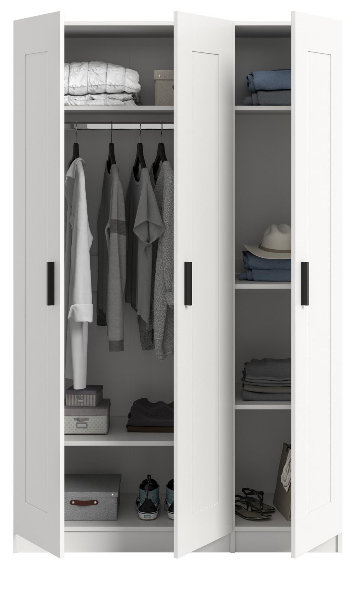 KLEIDERSCHRANK in weiß 120 x 194 cm, Drehtürenschrank 3-türig skandinavisch - Schwarz/Weiß, Holzwerkstoff/Kunststoff (120/194/56cm) - Inn.Furn