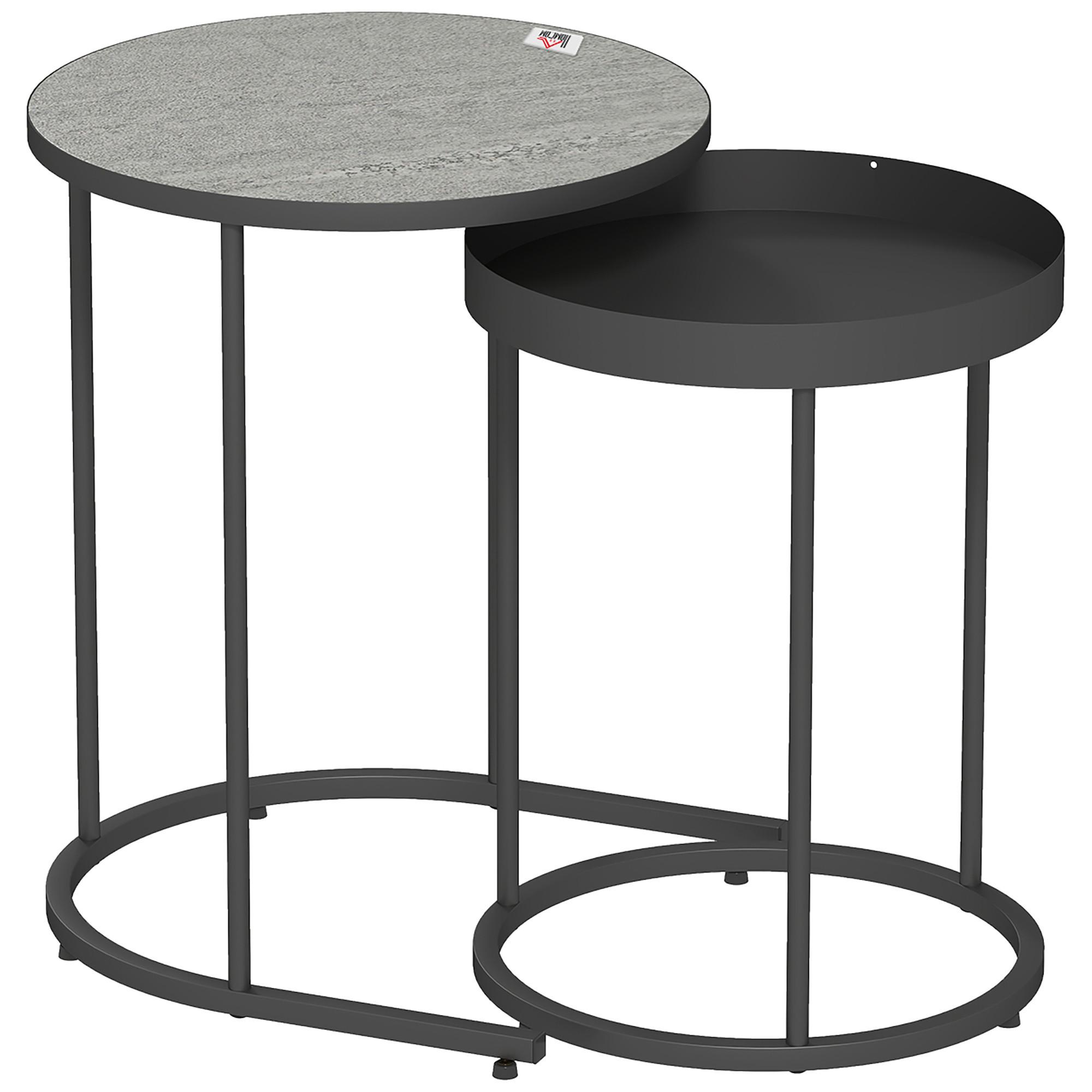 BEISTELLTISCH 2ER-SET Metall MDF Grau - Schwarz/Grau, Metall (42/42/54cm) - HOMCOM