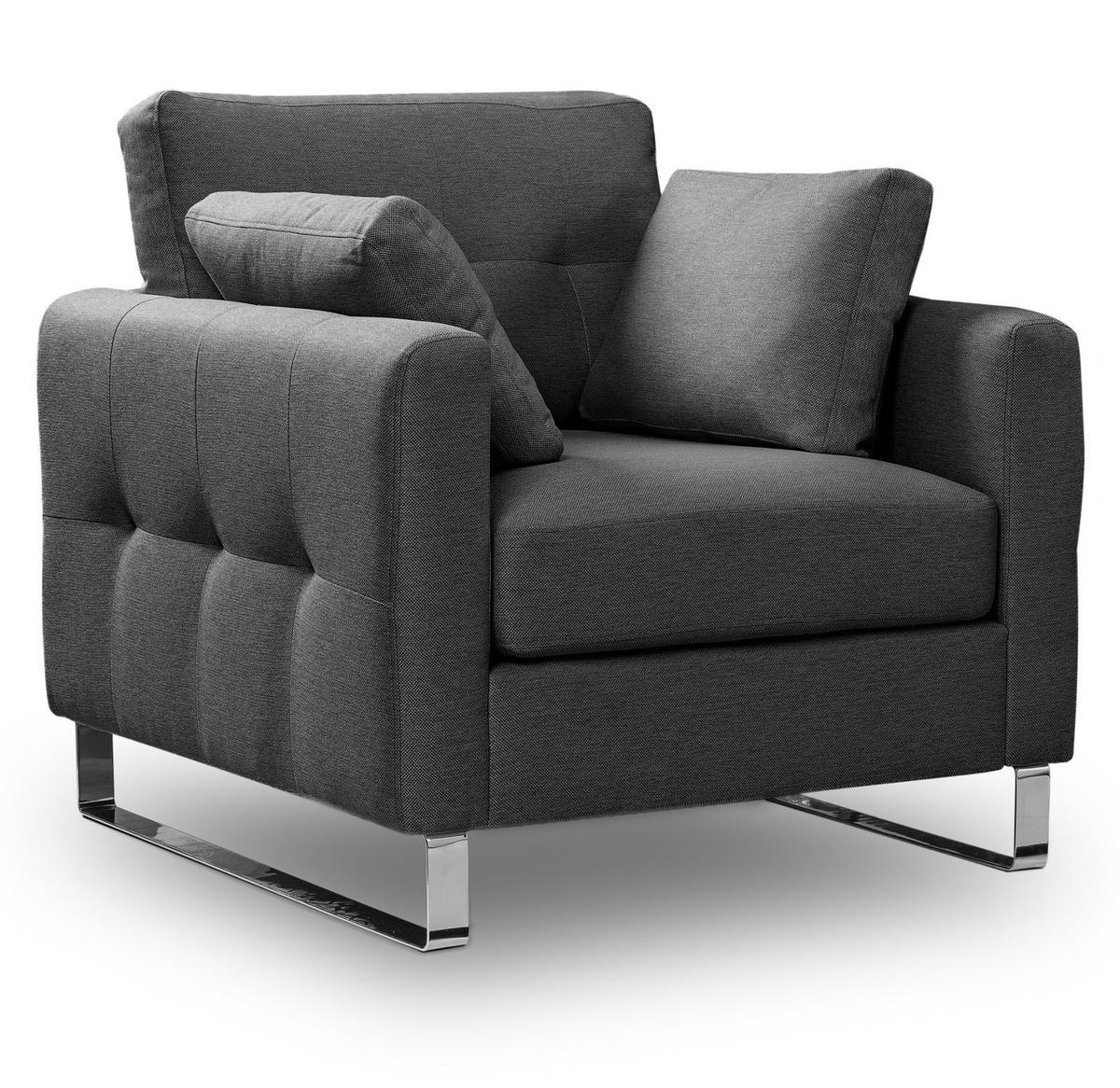 SESSEL grau Flachgewebe 93 x 94 cm, Clubsessel mit Steppoptik - Chromfarben/Grau, Holz/Textil (93/92/94cm) - Inn.Furn
