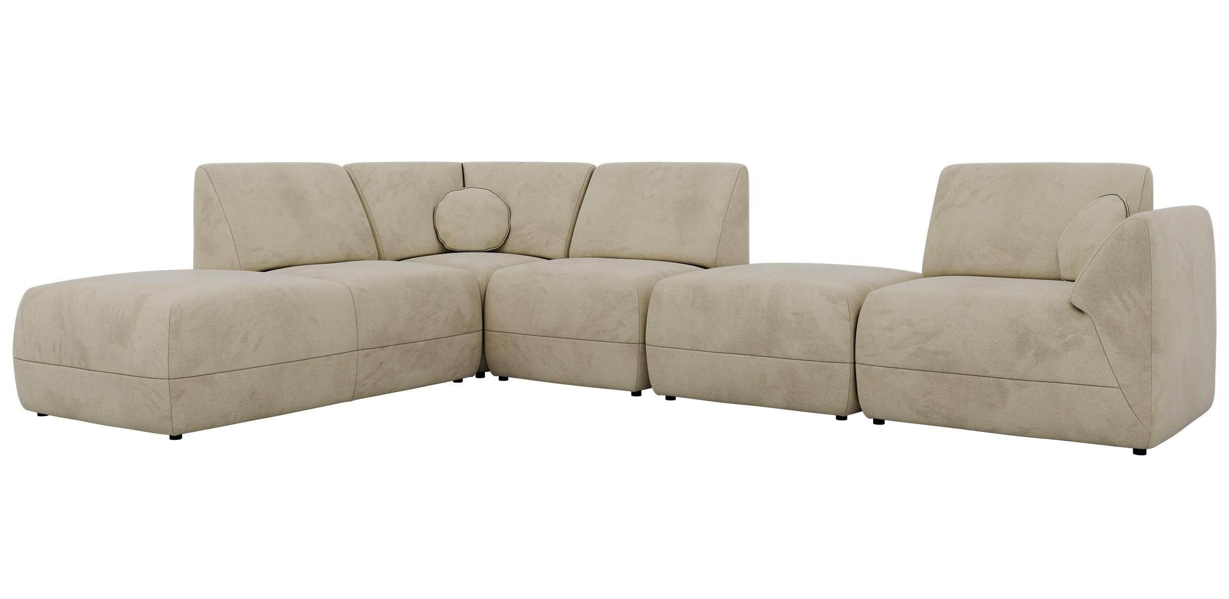 ECKSOFA NOARA 6M L Beige Velvet - Links - Beige/Schwarz, Kunststoff/Textil (244/355cm) - MKS
