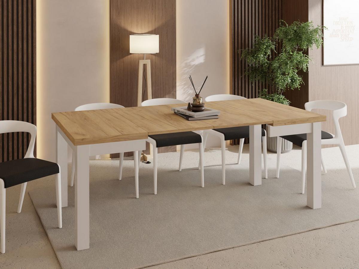 ESSTISCH Toren Weiß ausziehbar verlängerbar quadratisch, Eiche Braun 100-200/100/76.5 cm - Eiche Wotan/Weiß, Holz/Holzwerkstoff (100/200/76.5cm) - WFL GROUP