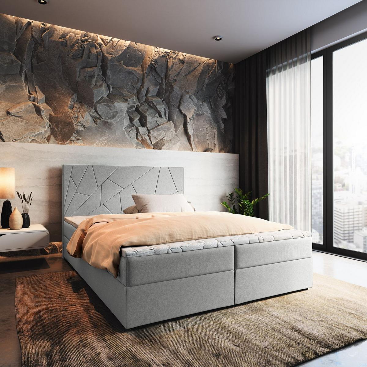 BOXBETT MADO 160x200 cm mit Matratze und Topper - Hellgrau - Hellgrau, Holz (160/200cm) - MASSENO