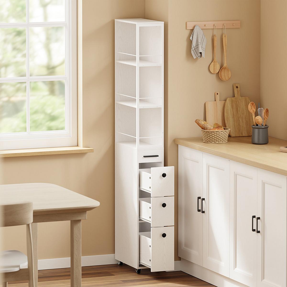 SCHMALER Rollschrank mit Schubladen und offenen Regalen NSR13-WG - Ahornfarben, Fell (20/170/40cm) - SoBuy