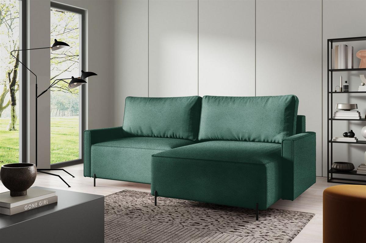ECKSOFA Braga Mit Schlaffunktion - Grün, Holzwerkstoff/Textil (229/148cm) - Fun Möbel