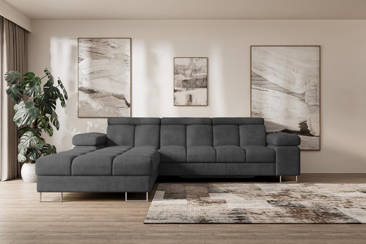 ECKSOFA mit Schlaffunktion Ottomane Links 271x203x79 Dunkelgrau Velours - Dunkelgrau, Holzwerkstoff/Textil (271/203cm) - ALTDECOR