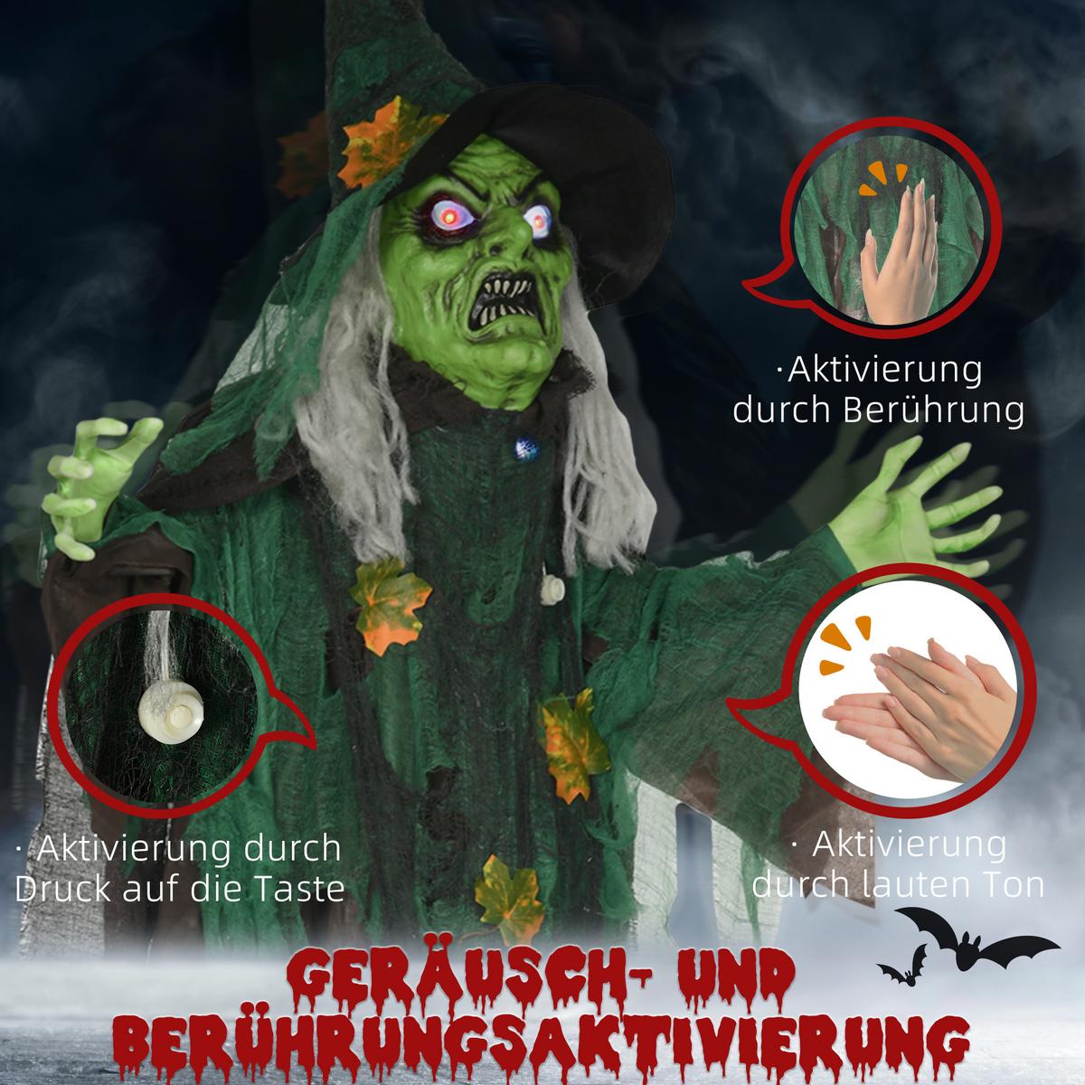 HALLOWEEN-HEXE 183cm Halloween Dekoration mit LED-Leuchte, Soundfunktion - Multicolor, Kunststoff (18/183/60cm) - HOMCOM
