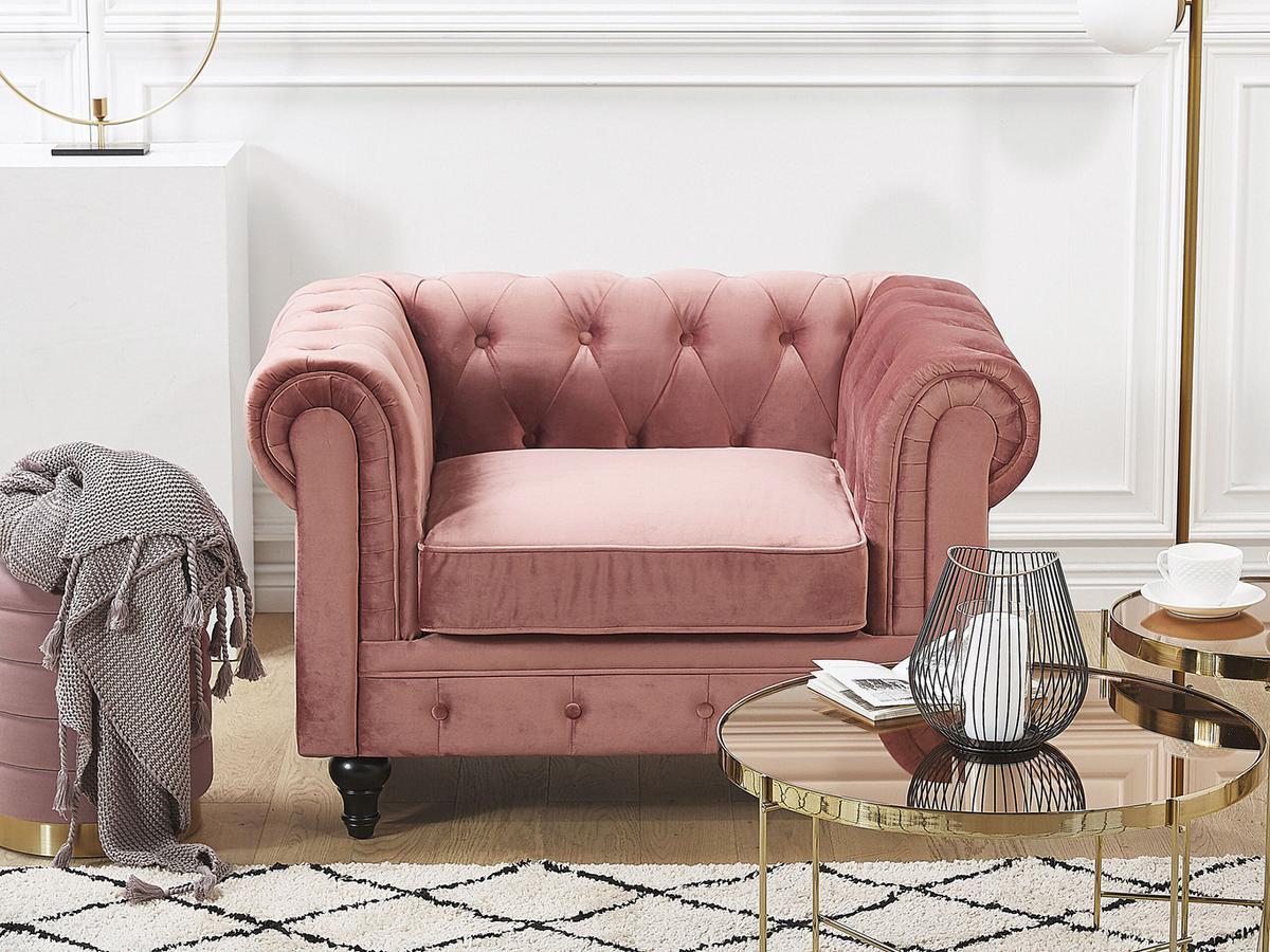 SESSEL Samtstoff rosa Rautenmuster Chesterfield - Pink, Textil (110/70/75cm) - Beliani