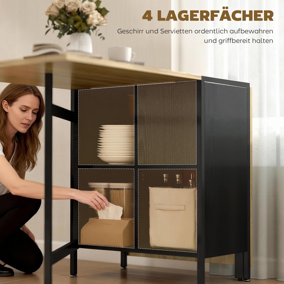 KLAPPTISCH Esstisch Beistelltisch Eiche Metallrahmen Küche Wohnzimmer Braun+Schwarz - Schwarz/Braun, Holzwerkstoff/Metall (169/60/75cm) - HOMCOM