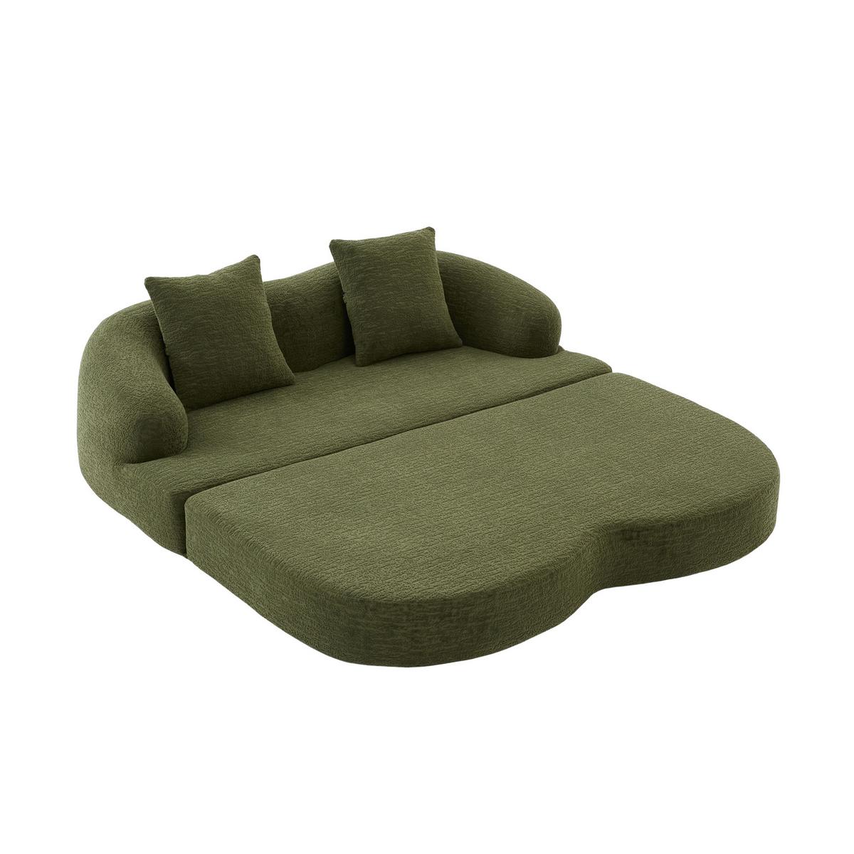 SCHLAFSOFA 2-in-1 Klappbett Grün Chenille 2-Sitzer mit Kissen - Grün, Textil (157/65/84cm) - Urban Meuble