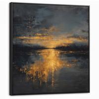 LEINWAND Bilder mit Rahmen - Goldene Reflexion auf dem Wasser - 90x90 - Anthrazit, Textil (90/90cm) - MuchoWow