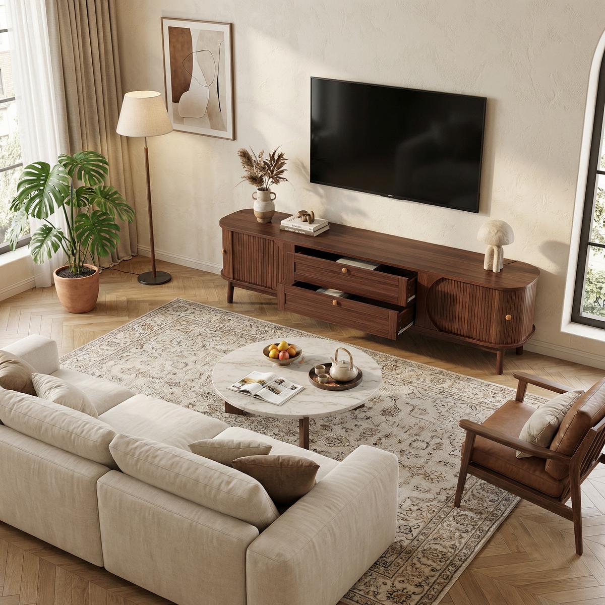 TV-LOWBOARD in Walnuss-Optik, Fernsehschrank mit Schiebetüren - Sonoma Eiche, Holzwerkstoff (170/46/39cm) - Urban Meuble