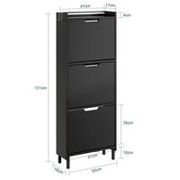 SCHUHSCHRANK 3 Türen Schwarz 50x19x131cm Modern - Schwarz, Holzwerkstoff (19/131/50cm) - SoBuy