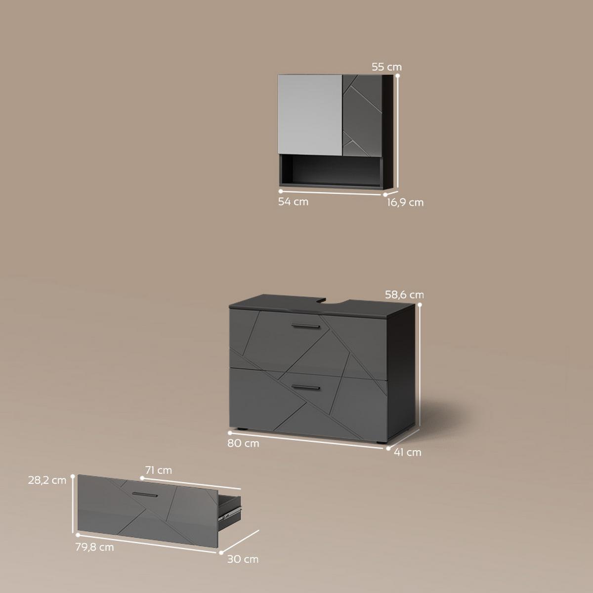 BADMÖBEL-SET Ronco Anthrazit Hochglanz 2 Teile - Schwarz Hochglanz, Holzwerkstoff (80/58/41cm) - Livinity®